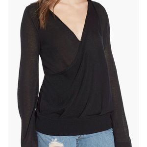 Hinge Nordstrom Black Surplice V-neck Blouse Semi-sheer XXS